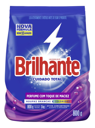 Sabão Brilhante cuidado total roupas brancas e coloridas pacote 800g