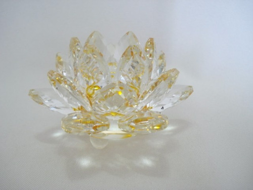 Flor De Lótus De Cristal Transparente Amarela  9cm