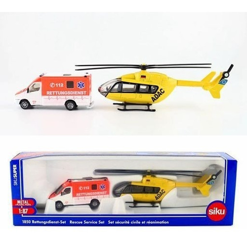 Set De Rescate Ambulancia + Helicoptero - Siku 1850 1/87 H0