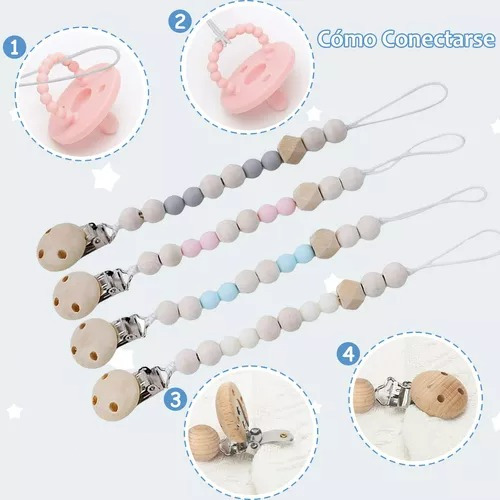 Cadenas De Chupete Para Bebé Chupon Silicona Clip Suave 4pcs
