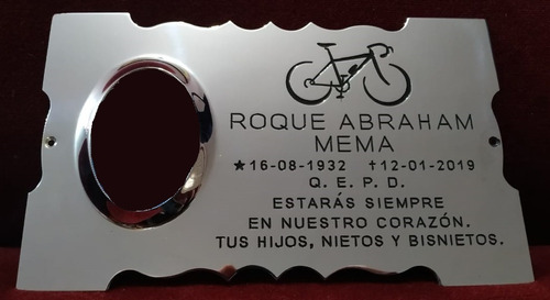 Placa Recordatoria Cementerio 25x15 Foto Bicicleta Bronce