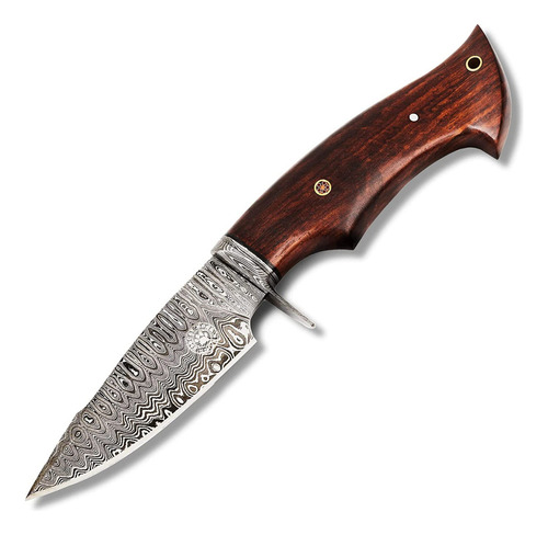 Bigcat Roar 10 Cuchillo De Caza De Damasco Hecho A Mano Con Funda De Cuero - Ideal Para Desollar, Acampar, Aire Libre - Edc Cuchillo De Hoja Fija Bushcraft Con Mango De Madera De Nogal - Predator