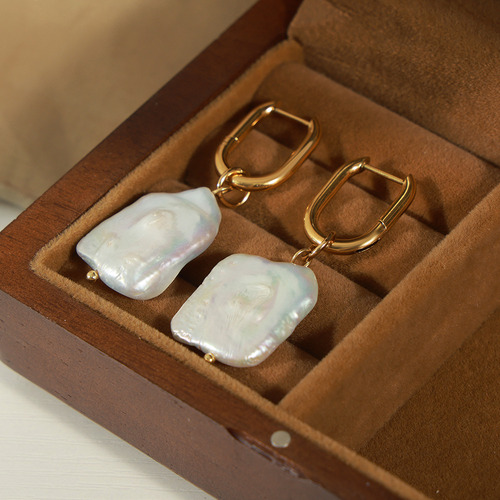 Pendientes Retro Acero Inoxidable Perla De Agua Dulce Mujer