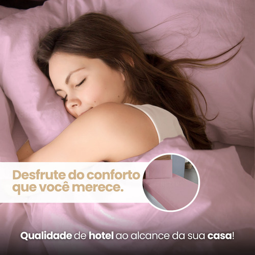 Lençol Solteiro Padrão Com Fronha Ponto Palito 400 Fios Toque Suave Macio C/ Elástico 2 Peças Rose