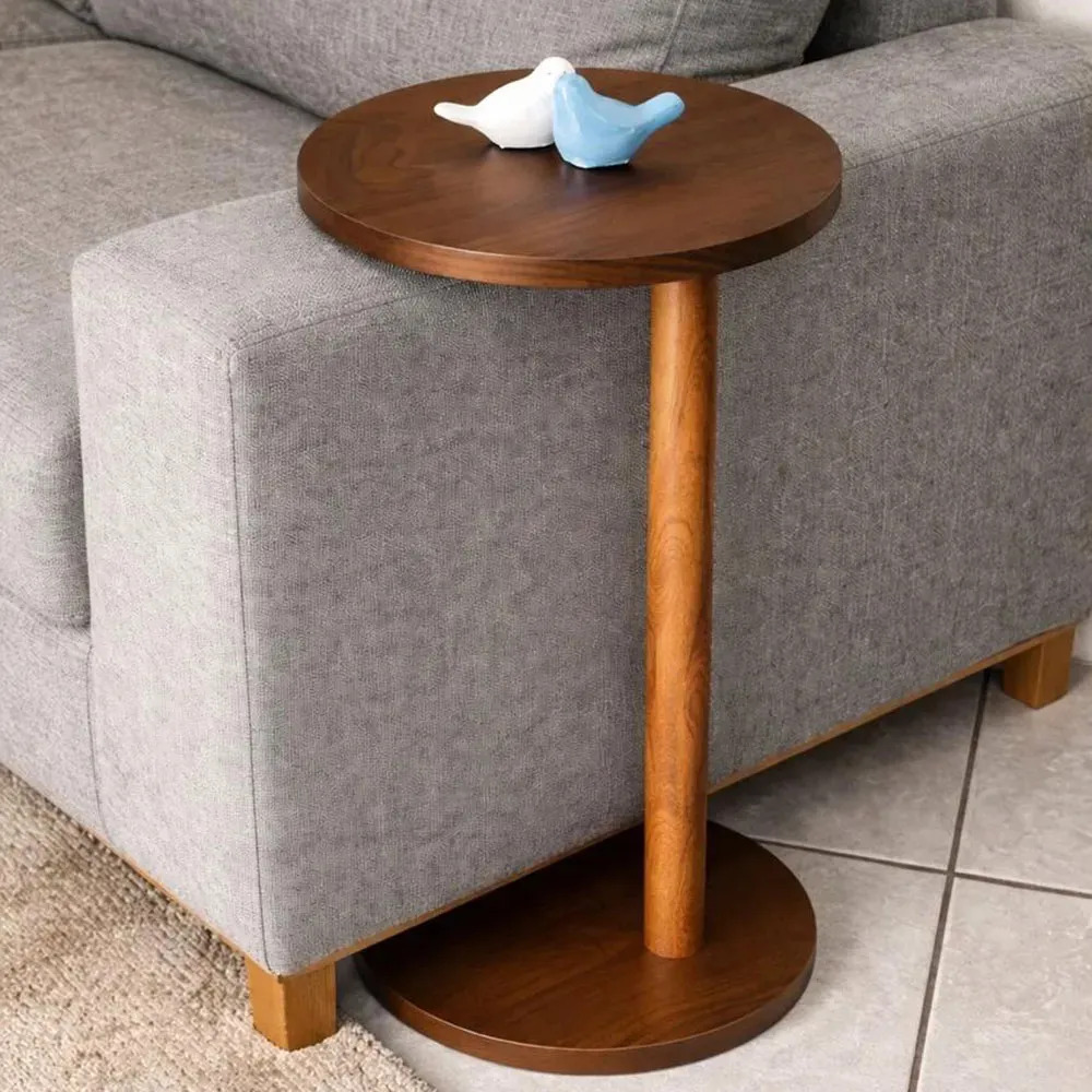 MESINHA LATERAL REDONDA MONOPÉ MESA DE APOIO PARA SOFÁ COR CASTANHO