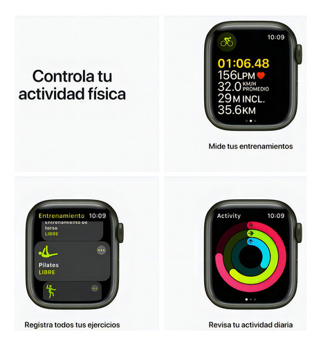 Apple Watch (GPS) Series 7 display de 1.614" con correa de fluoroelastómero color verde trébol y caja color verde - Excelente (Reacondicionado)