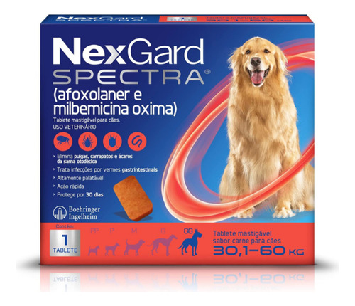 Comprimido antiparasitário para pulga carrapato vermes sarnas Boeringer Ingelhein NexGard Antipulgas Spectra para cão de 30.1kg a 60kg cor vermelho