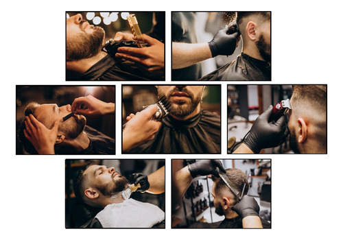 Quadros Barbeiro Decoração Barbearia Corte Masculino 7 Peças