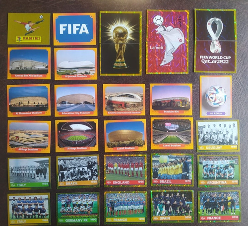 Figuritas Mundial Qatar Pack X10 Brillantes Estadios Escudos