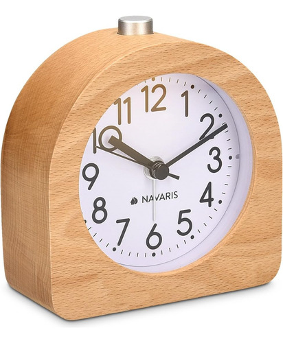 Navaris Reloj Despertador Analógico De Madera - Reloj Semici