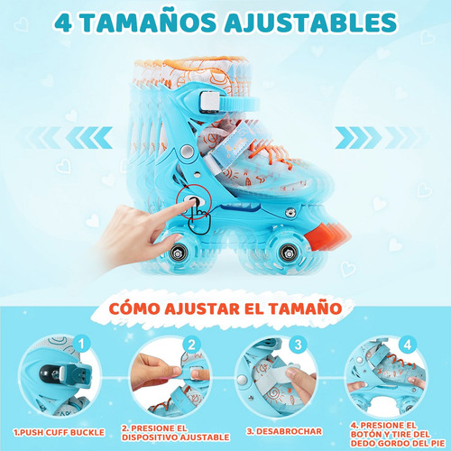 Patines De 4 Ruedas Para Niños Ajustables Con Freno Y Luces