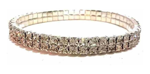 Imagen 4 de 8 de Pulsera Strass Elastizada Fiesta Noche Dos Vueltas Plateada