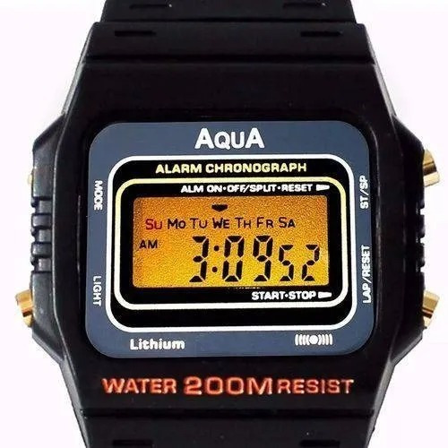 Relógio Aqua Aq - 37 Preto Com Visor Cinza E Laranja