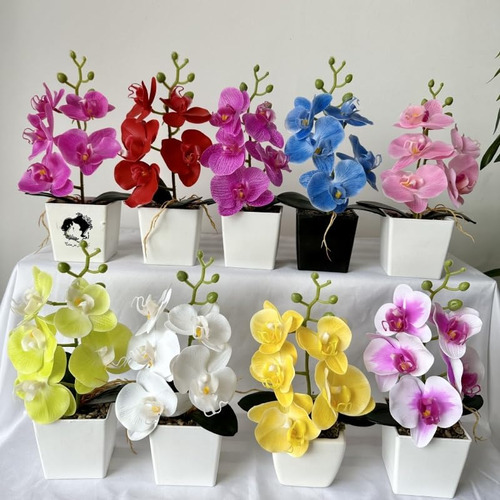 Xizhi Paquete De 2 Flores De Orquídeas Artificiales Con Jarr