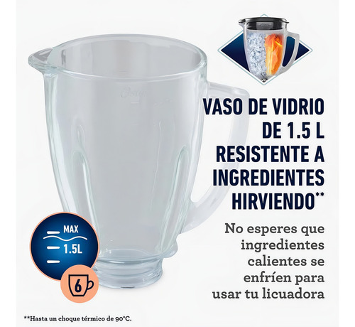 Licuadora Oster BLSTBPST 1.5 L negra con jarra de vidrio 120V
