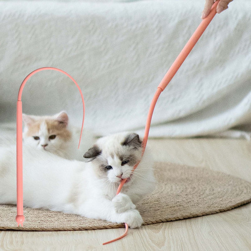 2pz Juguete Interactivo Para Gatos Cola De Rata De Silicona Color Rosa