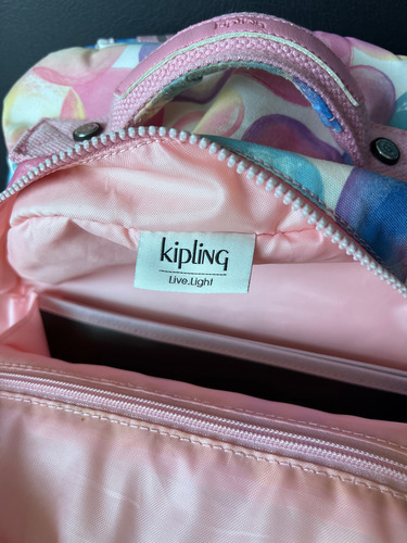 Mochila Kipling Class Room Original Rosa Con Burbujas De Colores Estampado (Usado)