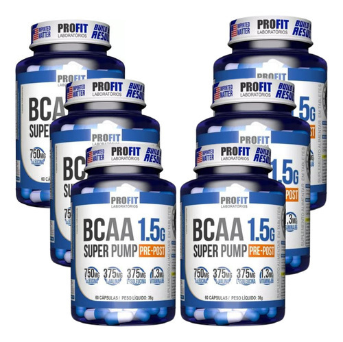 6x Suplemento Bcaa 1.5g Super Pump 60 Caps Sabor Sem sabor