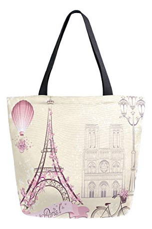 Bolso Tote De Lona Zzkko Paris Para Mujeres, Grande,