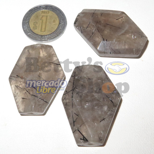 3 Piezas De Cuarzo Turmalinado 3 Cm Perforados