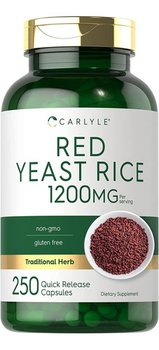 Carlyle - Arroz De Levadura Roja, 1200 Mg | 250 Cápsulas | S