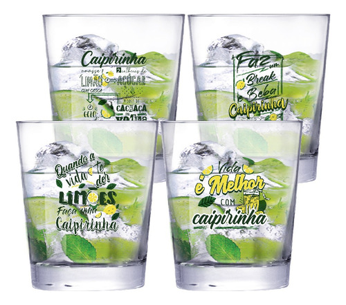 Copos De Caipirinha Divertidas Coleção 4 Pcs Event 230ml Cor Incolor