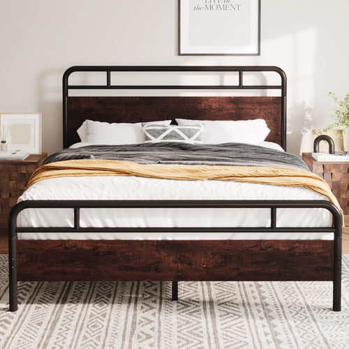 Base De Cama Matrimonial Con Cabecera Y Almacenamiento Mader