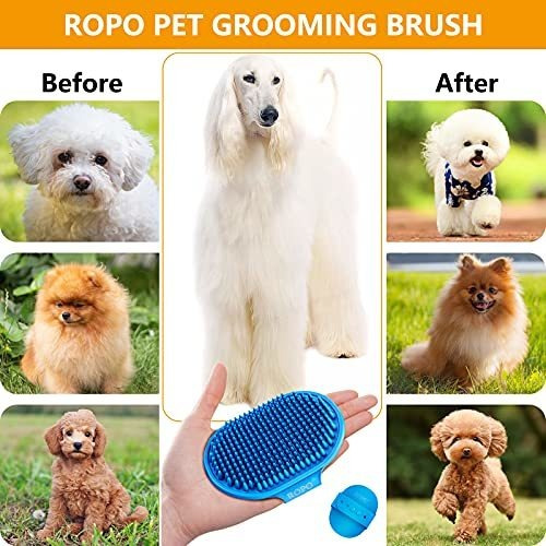2 Pcs Dog Brush Pet Bath Brush BLUE, YELLOW Soothing Massage Rubber Comb Depilation Brush Tool Pet Comb for Short Long Haired of Dogs and Cats Dog Grooming Brush with Adjustable Ring Handle 