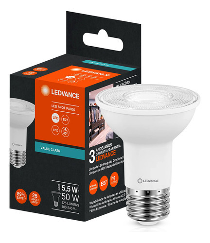 Lâmpada Led Par20 5,5w Bivolt E27 6500k Luz Branca Ledvance