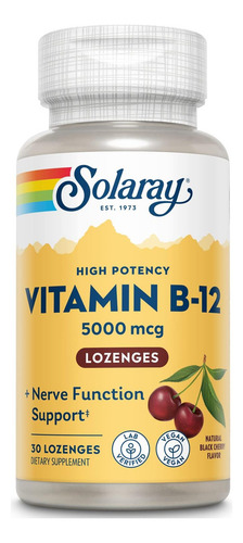 Solaray Pastillas De Vitamina B-12 De 5000 Mcg 30 Cps Sabor Sin Sabor
