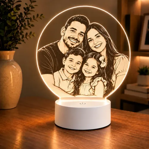 Luminária Led Personalizada Abajur Com Foto Família Casal Branco 7 Cores
