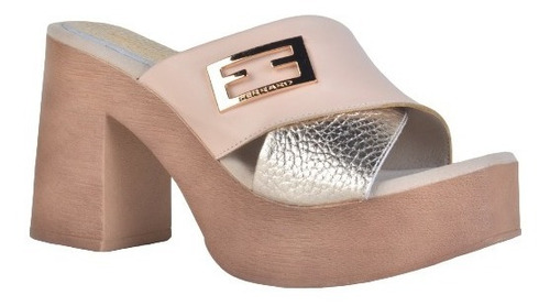 Imagen 2 de 7 de Zuecos Sandalias Taco Alto De Cuero De Mujer Linx - Ferraro