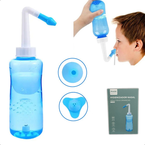 Higienizador Nasal para Lavar Nariz Garrafa Frasco 300ml | Cor: Azul | Marca: Made Basics