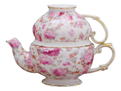 5-1/4-inch Tea For One Set, Peony Chintz With Gold Trim