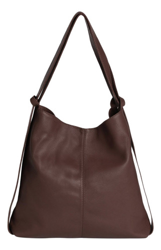 Bolsa Couro Legitimo Saco Vira Mochila Marrom-escuro Lisa Níquel Marrom-escuro