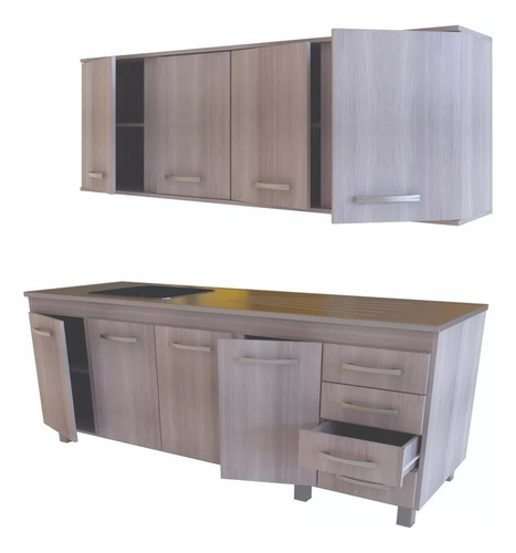 Combo Cocina Bajo Mesada + Alacena 1.60 Murano Guias Metalic