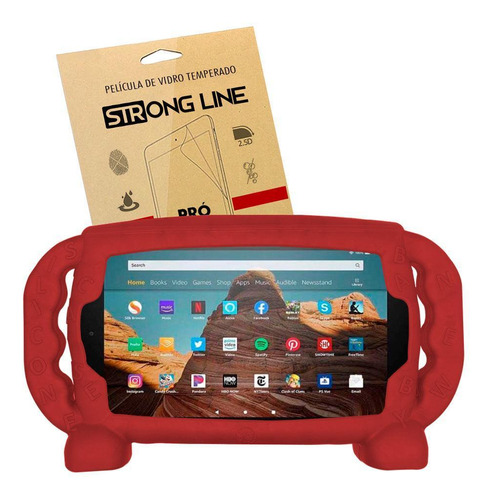Capa Tablet Amazon Fire Hd 10 Infantil + Pelicula - Vermelha