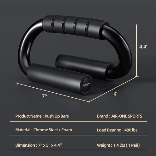 Barras De Empuje Kitchlife Air-one Sports Agarre Antidesliza Negro - 480lbs