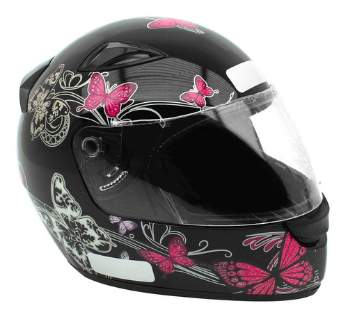 Capacete Feminino Ebf New Spark Borboletas Preto E Rosa 