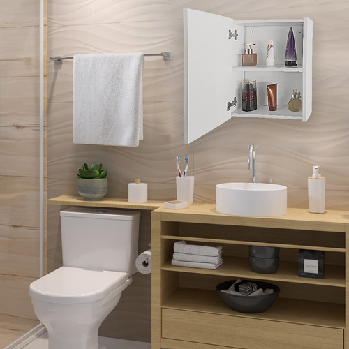 Armário P/ Banheiro Porta Espelho De Vidro Bemi Modulo20 Moldura Branco
