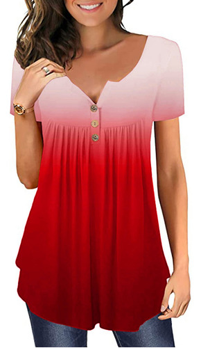 Blusa Para Mujer Cuello V Estilo Henley Plisada Vuelo Verano