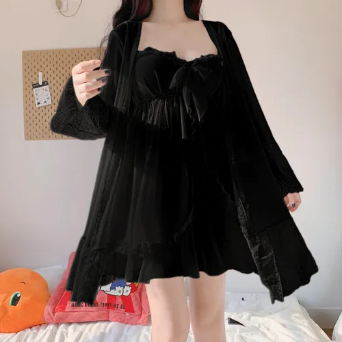 Conjunto De Ropa De Hogar Acolchada Con Camisa De Encaje Par