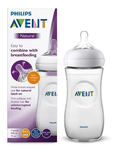 Imagem 2 de 2 de Mamadeira Pétala Avent 6m+ 330ml Azul