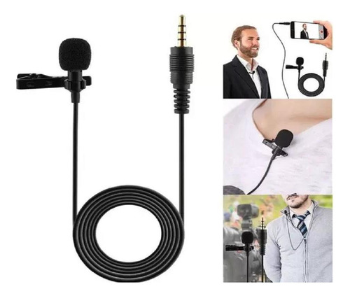 Microfone Lavalier 3.5mm Para Celular 1.5m Radio Filmagem Cor Preto