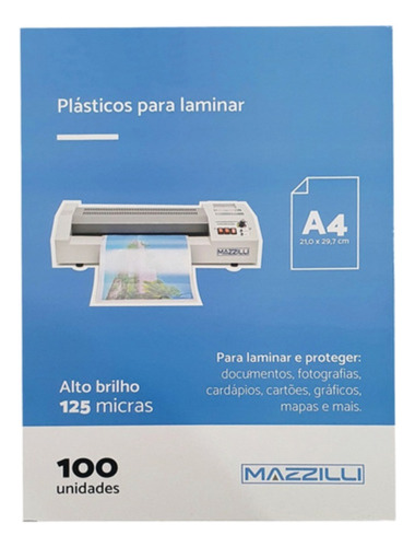 Plástico Para Plastificação Tamanho A4 125 Micras 100un