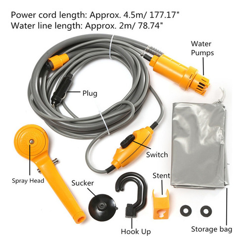 Herramienta De Lavado De Ducha Portátil De Coche Naranja 12v