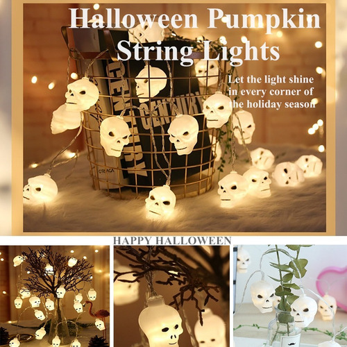 Guirnalda De Luces Led Con Forma De Calavera De Halloween En