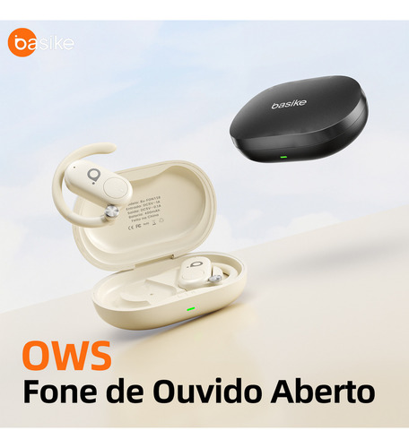 Fone De Ouvido Basike Sem Fio Bluetooth 5.4 Sport Corrida Ows Waterproof Prova D'água Com Gan 30 Horas De Duração Ba-Fon158 Cor Preto
