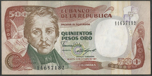 Colombia, 500 Pesos 12 Oct 1987  Bgw400