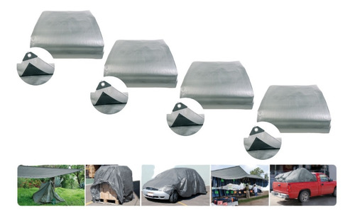 Pack 4 Lona Reforzada 4 X 5 M Gris Uso Rudo Impermeable